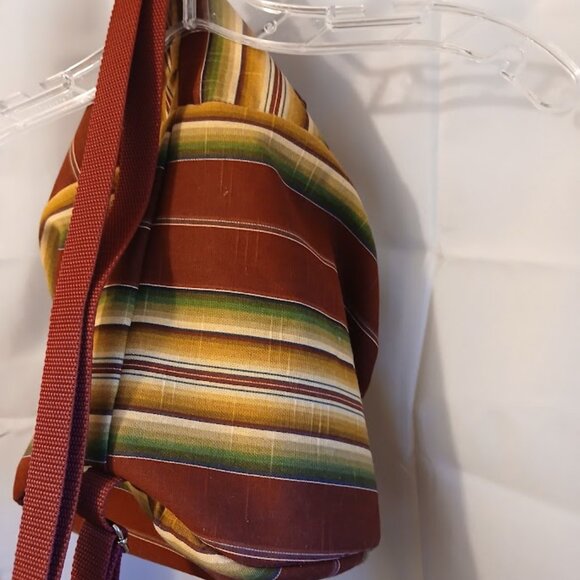 New Southwestern Cowgirl Bucket Tote Sling Bag Sarape Stripe Burgundy Olive Tan - Picture 7 of 10